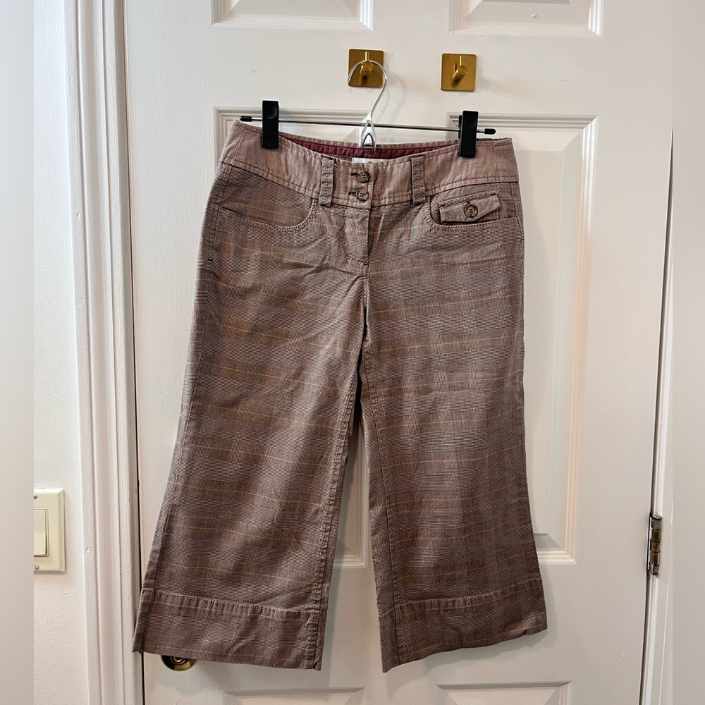Sitwell by Anthropologie Brown Plaid Cropped Pants size 2